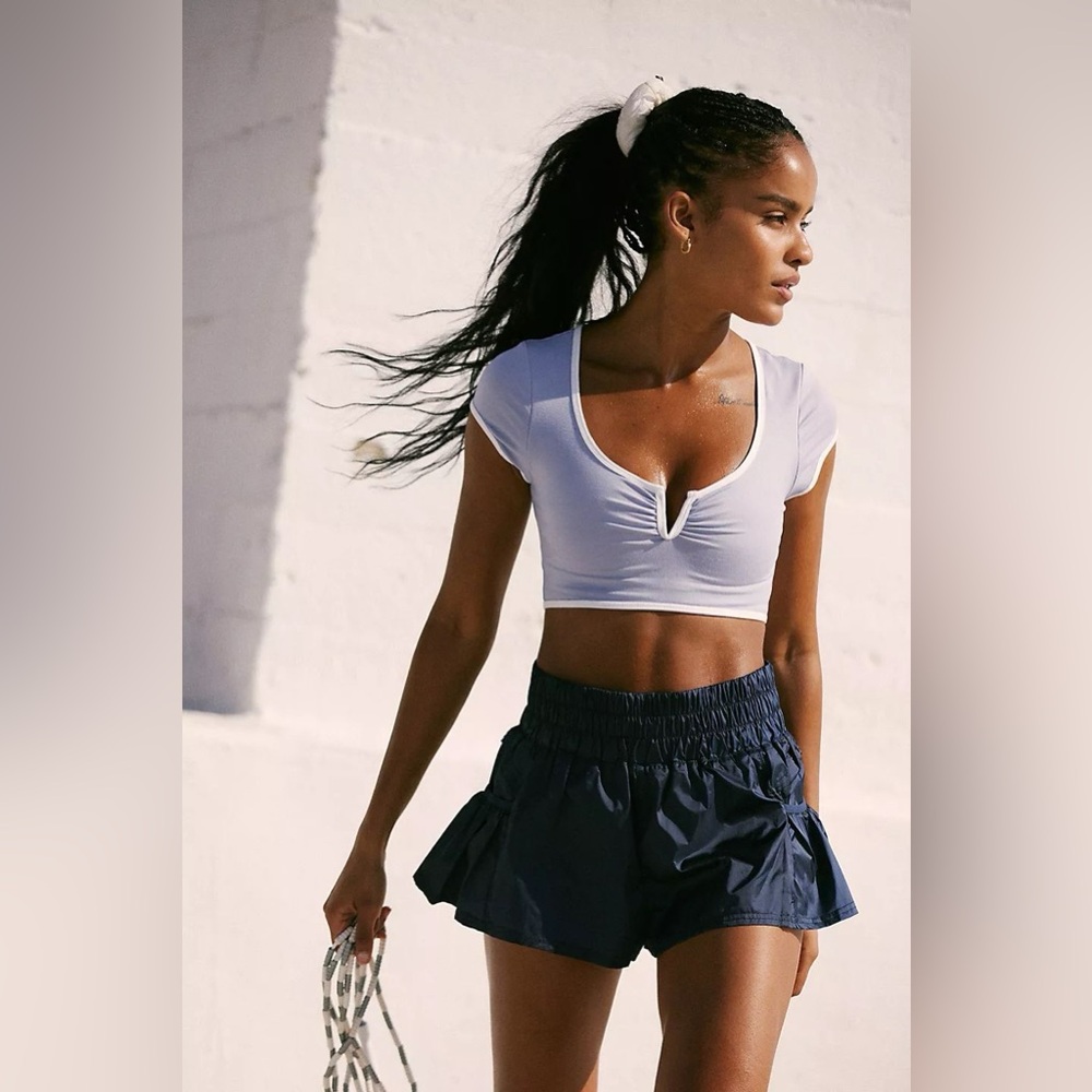 Navy Shimmer Free People Movement Shorts